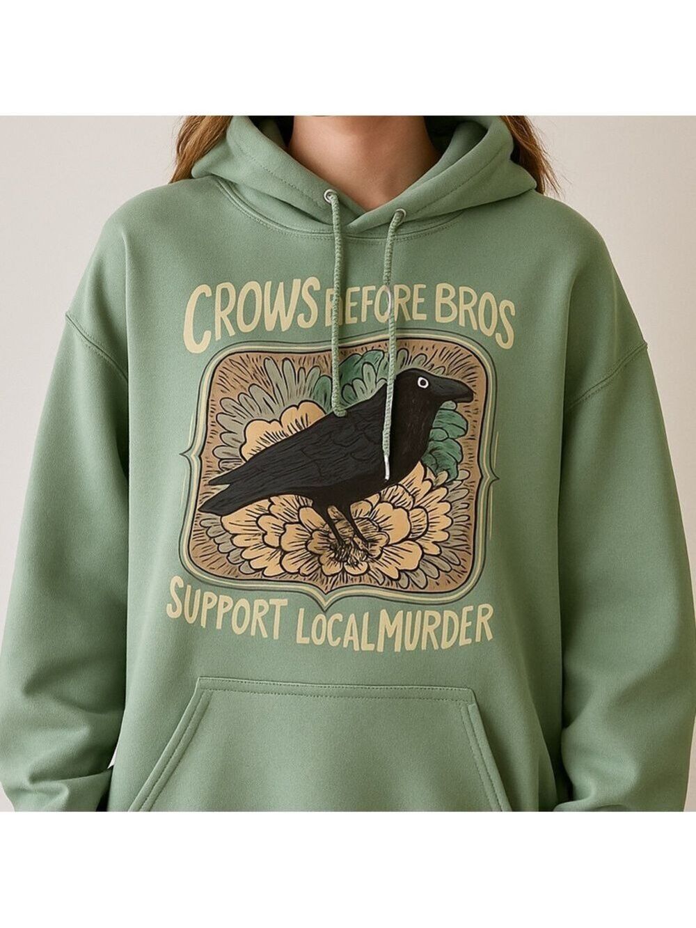 "Crows Before Bros - Support Local Murder" Oversized Hoodie - Funny hoodie - Picture 2 of 2